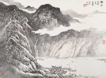 宋玉麟 1999年作 静泊巫峡 镜心